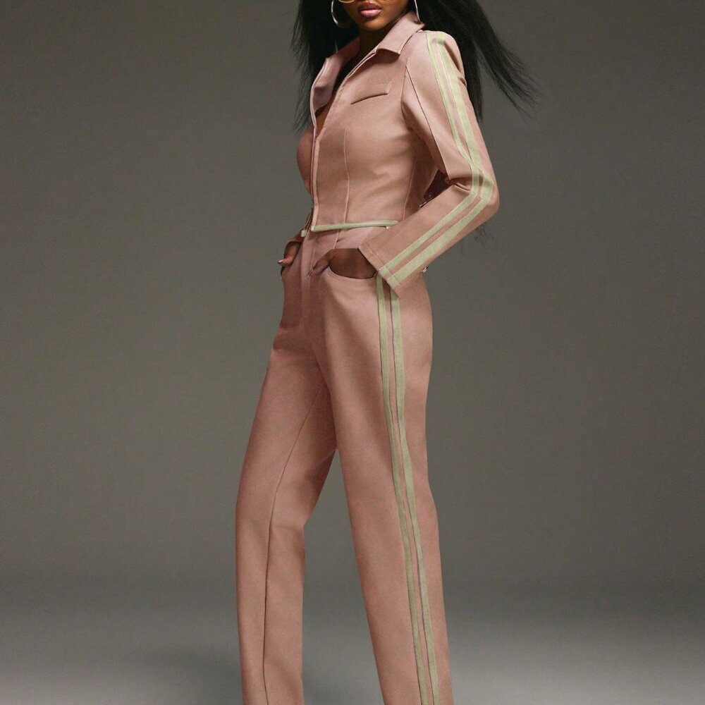 Pink Elegant Women's High Rise Slim Pants